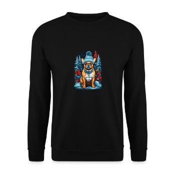 french bulldog with winter hat happy - Unisex Sweatshirt - black - Front - Alina (178cm) & Michal (187cm)
