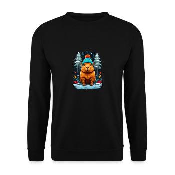 Capibara Mit Wintermütze Happy Capibara - Unisex Pullover - Schwarz - Vorne - Alina (178cm) & Michal (187cm)