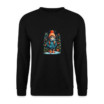 Shorthair cat with winter hat happy - Unisex Sweatshirt - black - Front - Alina (178cm) & Michal (187cm)