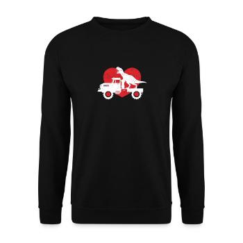 Dinosaurier LKW Valentinstag niedlich T-Rex Herzen - Unisex Pullover - Schwarz - Vorne - Alina (178cm) & Michal (187cm)