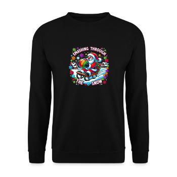 Volleyball Christmas Santa, Smashing Through The - Unisex Sweatshirt - black - Front - Alina (178cm) & Michal (187cm)