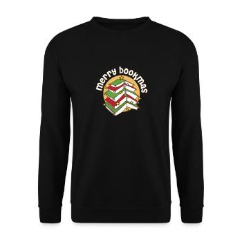 Merry Bookmas Bookworm Christmas Tree Book Lover - Unisex Pullover - Schwarz - Vorne - Alina (178cm) & Michal (187cm)