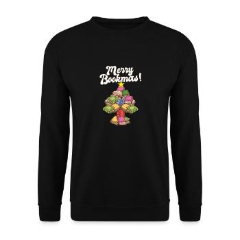 Joyeux Bookmas rat de bibliothèque arbre de Noël amateur de livre - Sweat-shirt Unisexe - noir - Devant - Alina (178cm) & Michal (187cm)