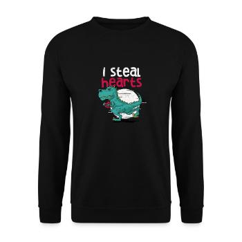 Ich stehle Herzen Valentinstag Dinosaurier T Rex - Unisex Pullover - Schwarz - Vorne - Alina (178cm) & Michal (187cm)