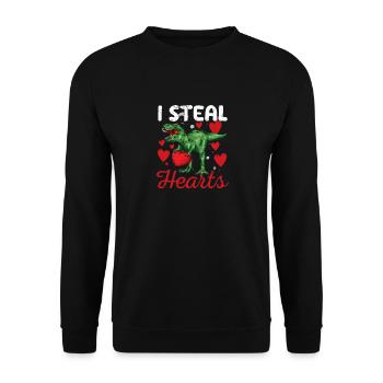 Ich stehle Herzen Valentinstag Dinosaurier T Rex - Unisex Pullover - Schwarz - Vorne - Alina (178cm) & Michal (187cm)