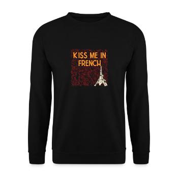 Kiss Me in French Funny Couples Humor Lovers - Unisex Pullover - Schwarz - Vorne - Alina (178cm) & Michal (187cm)