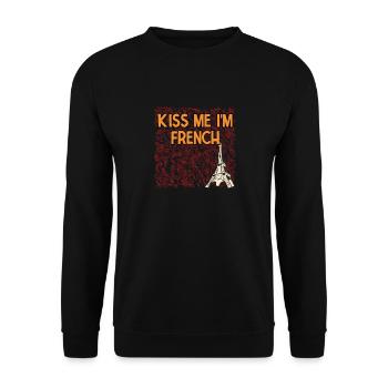 Kiss Me Im French Funny Couples Humor Lovers - Unisex Pullover - Schwarz - Vorne - Alina (178cm) & Michal (187cm)
