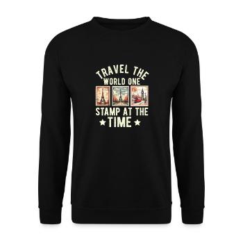Timbre Collectionneur Affranchissement Estampillage Philatéliste Hommes - Sweat-shirt Unisexe - noir - Devant - Alina (178cm) & Michal (187cm)