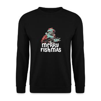 Funny Santa Claus Fishing Merry Fishmas Christmas - Unisex Pullover - Schwarz - Vorne - Alina (178cm) & Michal (187cm)