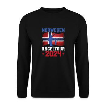 Angeltour Norwegen 2024 Angler Geschenkidee - Unisex Pullover - Schwarz - Vorne - Alina (178cm) & Michal (187cm)