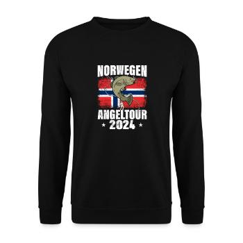 Angeltour Norwegen 2024 Angelurlaub - Unisex Pullover - Schwarz - Vorne - Alina (178cm) & Michal (187cm)