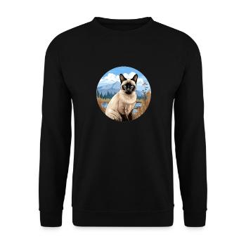 Siamese Cat Siamkatze - Unisex Pullover - Schwarz - Vorne - Alina (178cm) & Michal (187cm)