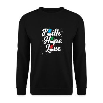 Religious Family Faith Hope Love Christmas Gnome - Unisex Sweatshirt - black - Front - Alina (178cm) & Michal (187cm)