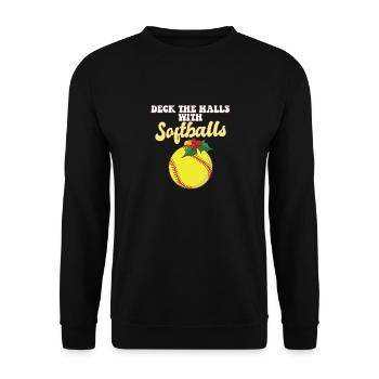 Deck The Halls With Softball Player Catcher - Unisex Pullover - Schwarz - Vorne - Alina (178cm) & Michal (187cm)