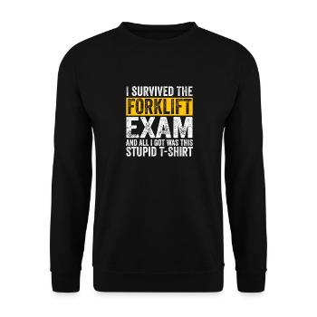 Funny Survived The Forklift Exam Forklifter Forkli - Unisex Pullover - Schwarz - Vorne - Alina (178cm) & Michal (187cm)