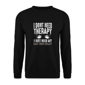 Gusseisen Pfanne Liebhaber Braten Pfanne Lustiges Kochen - Unisex Pullover - Schwarz - Vorne - Alina (178cm) & Michal (187cm)