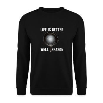 Gusseisen Pfanne Liebhaber Braten Pfanne Lustiges Kochen - Unisex Pullover - Schwarz - Vorne - Alina (178cm) & Michal (187cm)