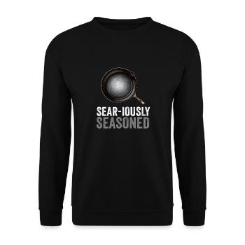 Gusseisen Pfanne Liebhaber Braten Pfanne Lustiges Kochen - Unisex Pullover - Schwarz - Vorne - Alina (178cm) & Michal (187cm)
