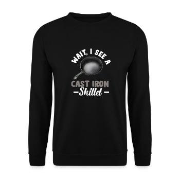 Gusseisen Pfanne Liebhaber Braten Pfanne Lustiges Kochen - Unisex Pullover - Schwarz - Vorne - Alina (178cm) & Michal (187cm)