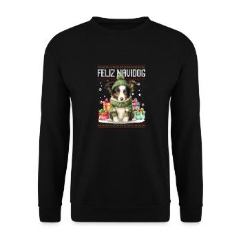Border Collie Hund Feliz Navidog - Feliz Navidad Ch - Unisex Pullover - Schwarz - Vorne - Alina (178cm) & Michal (187cm)
