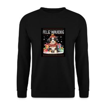 Berner Hund Feliz Navidog - Feliz Navidad Weihnachten - Unisex Pullover - Schwarz - Vorne - Alina (178cm) & Michal (187cm)