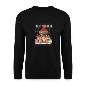 Boxerhund Feliz Navidog - Feliz Navidad Weihnachten - Unisex Pullover - Schwarz - Vorne - Alina (178cm) & Michal (187cm)