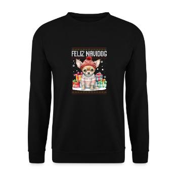 Chihauhau Hund Feliz Navidog - Feliz Navidad Christ - Unisex Pullover - Schwarz - Vorne - Alina (178cm) & Michal (187cm)