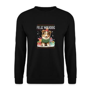 Collie-Hund Feliz Navidog - Feliz Navidad Weihnachten - Unisex Pullover - Schwarz - Vorne - Alina (178cm) & Michal (187cm)