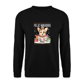 Corgi-Hund Feliz Navidog - Feliz Navidad Weihnachten - Unisex Pullover - Schwarz - Vorne - Alina (178cm) & Michal (187cm)