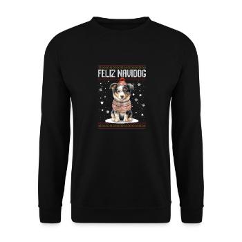 Australian Shephard Dog Feliz Navidog - Feliz Navi - Unisex Sweatshirt - black - Front - Alina (178cm) & Michal (187cm)