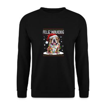 Bulldogge Welpe Feliz Navidog - Feliz Navidad Christ - Unisex Pullover - Schwarz - Vorne - Alina (178cm) & Michal (187cm)