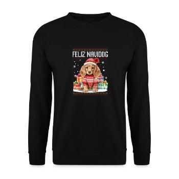 Cocker Spaniel Hund Feliz Navidog - Feliz Navidad - Unisex Pullover - Schwarz - Vorne - Alina (178cm) & Michal (187cm)