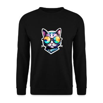 Cat with Sunglasses - Cat with Glasses - Unisex Sweatshirt - black - Front - Alina (178cm) & Michal (187cm)