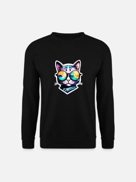 Katze mit Sonnenbrille - Katze mit Brille - Unisex Pullover - Schwarz