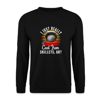 Gusseisen Pfanne Liebhaber Braten Pfanne Lustiges Kochen - Unisex Pullover - Schwarz - Vorne - Alina (178cm) & Michal (187cm)
