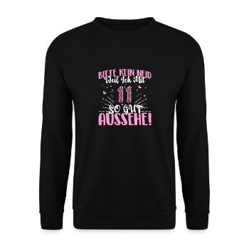 Bitte kein Neid, weil ich mit 11 so gut aussehe! - Unisex Pullover - Schwarz - Vorne - Alina (178cm) & Michal (187cm)
