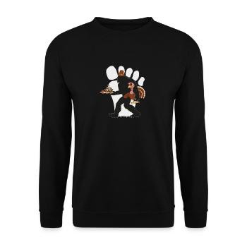 Bigfoot Pilgrim Truthahn Kürbiskuchen für - Unisex Pullover - Schwarz - Vorne - Alina (178cm) & Michal (187cm)