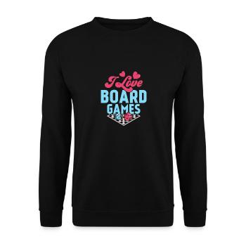 I Love Board Games Nerd Gamer Tabletop Player - Unisex Pullover - Schwarz - Vorne - Alina (178cm) & Michal (187cm)