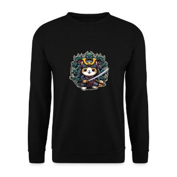 Samurai-Ninja-Katze und Monster dahinter - Unisex Pullover - Schwarz - Vorne - Alina (178cm) & Michal (187cm)