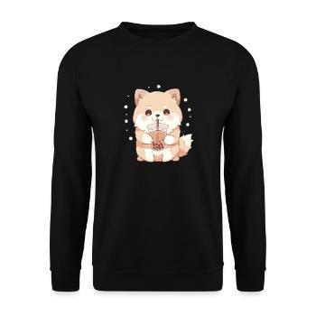 Kawaii Corgi Hund trinkt Boba Bubble Tea Chibi - Unisex Pullover - Schwarz - Vorne - Alina (178cm) & Michal (187cm)