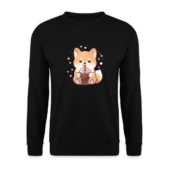 Kawaii Corgi Dog Drinks Boba Bubble Tea Chibi - Unisex Sweatshirt - black - Front - Alina (178cm) & Michal (187cm)