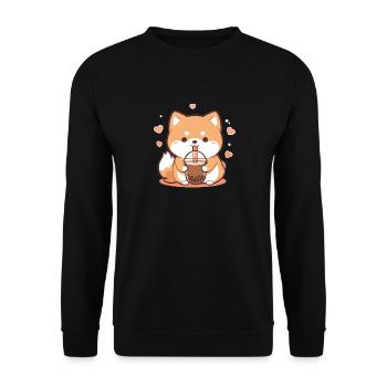 Kawaii Corgi Dog Drinks Boba Bubble Tea Chibi - Unisex Sweatshirt - black - Front - Alina (178cm) & Michal (187cm)