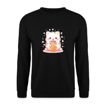 Boissons pour chats kawaii Boba Bubble Tea Chibi - Sweat-shirt Unisexe - noir - Devant - Alina (178cm) & Michal (187cm)