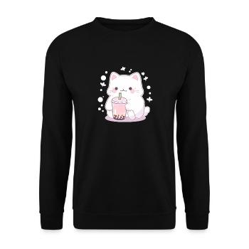 Boissons pour chats kawaii Boba Bubble Tea Chibi - Sweat-shirt Unisexe - noir - Devant - Alina (178cm) & Michal (187cm)