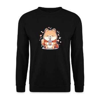 Kawaii Corgi Dog Drinks Boba Bubble Tea Chibi - Unisex Sweatshirt - black - Front - Alina (178cm) & Michal (187cm)