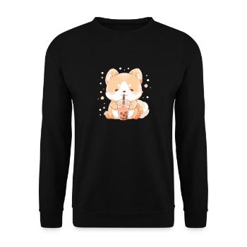 Kawaii Corgi Dog Drinks Boba Bubble Tea Chibi - Unisex Sweatshirt - black - Front - Alina (178cm) & Michal (187cm)