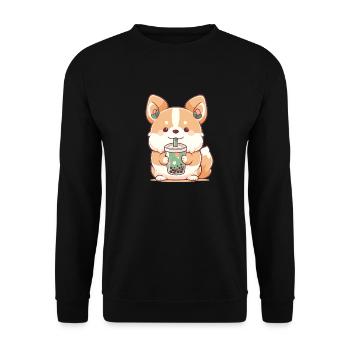 Kawaii Corgi Dog Drinks Boba Bubble Tea Chibi - Unisex Sweatshirt - black - Front - Alina (178cm) & Michal (187cm)