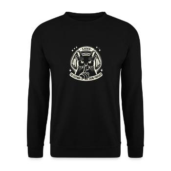 Shhh I Listen To My True Crime Podcasts And Cats - Unisex Pullover - Schwarz - Vorne - Alina (178cm) & Michal (187cm)