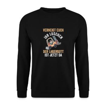 Gabelstapler Staplerfahrer Logistiker Lagerist Lag - Unisex Pullover - Schwarz - Vorne - Alina (178cm) & Michal (187cm)