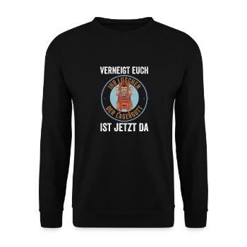 Lagergott Staplerfahrer Logistiker Lagerist Gabels - Unisex Pullover - Schwarz - Vorne - Alina (178cm) & Michal (187cm)